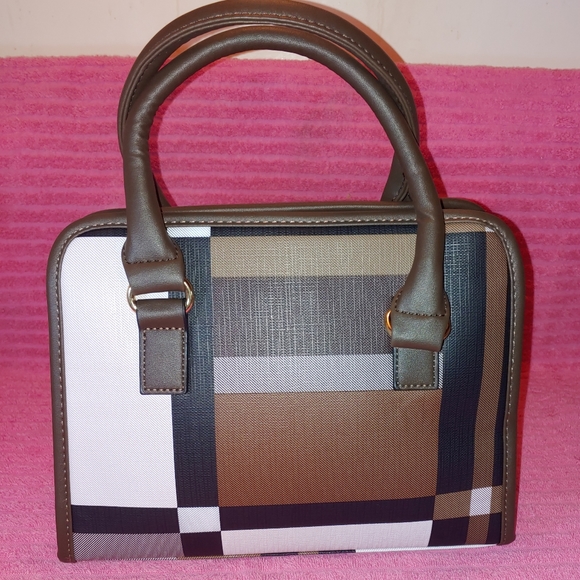 Plaid Small Handbag trimmed in Coffee Color or Chocolate Brown/Matching … - Picture 5 of 8